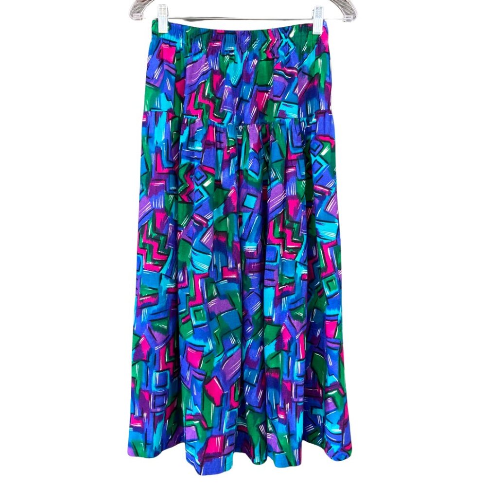 Koret Vintage Midi A-line Skirt - Colorful Geometric Patterned Skirt
